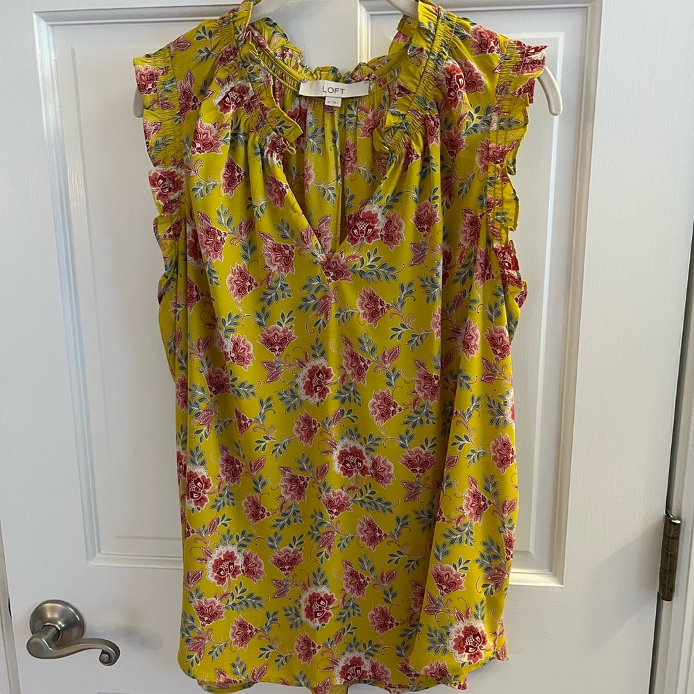 LOFT Floral Ruffle Sleeve Top - Yellow and Pink